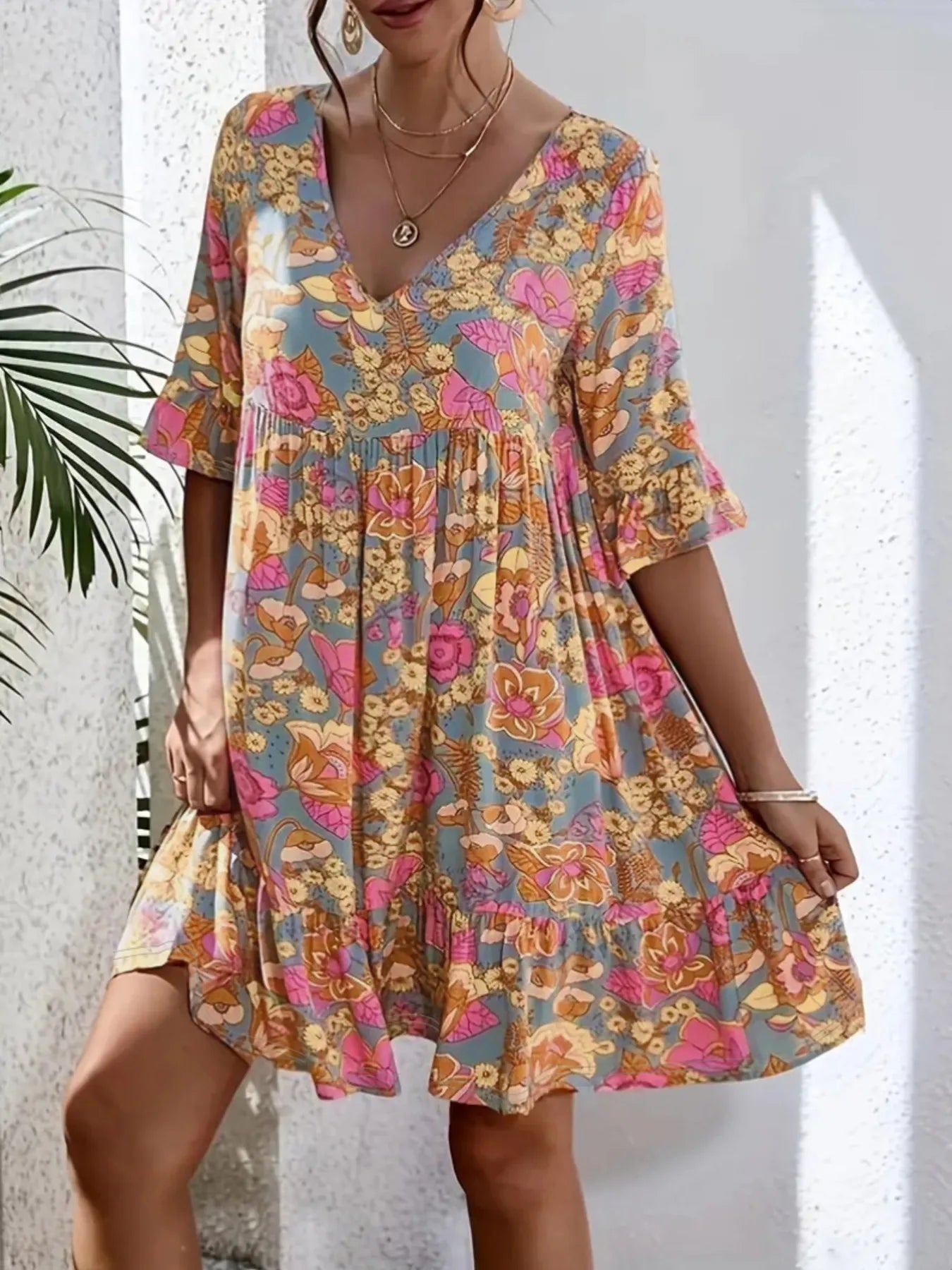 Margot Printed Tiered Dress Neck Tiered Dress 1
