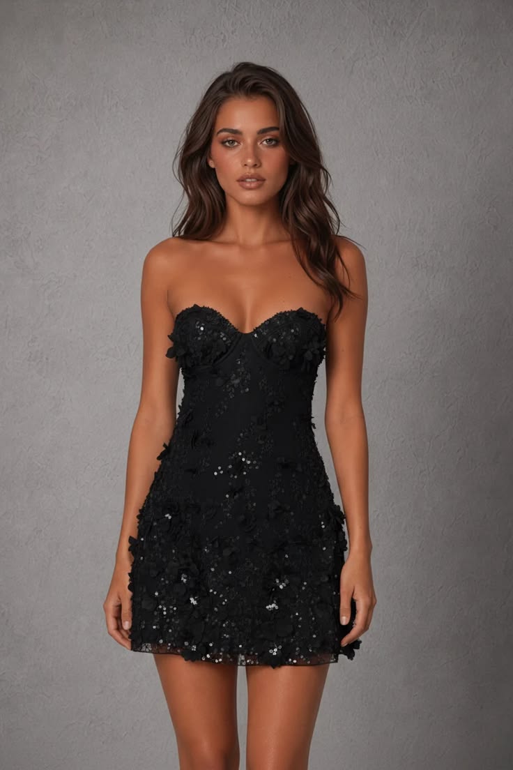 Evangeline Sequin Mini Dress Black 1
