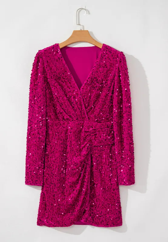 Vera Sequin Surplice Mini Dress Deep Rose 5