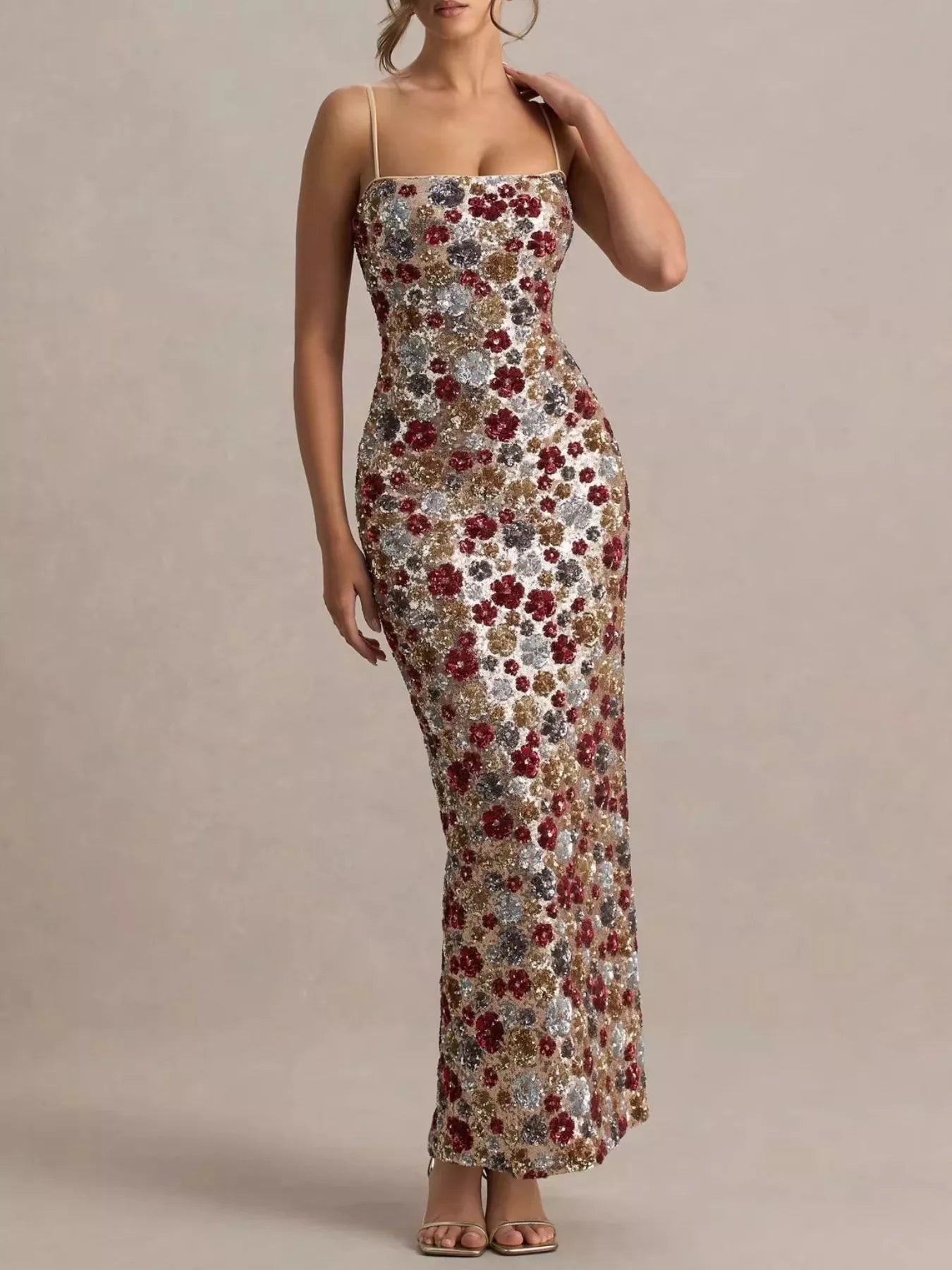 Valentina Sequin Floral Maxi Dress Multicolor 1