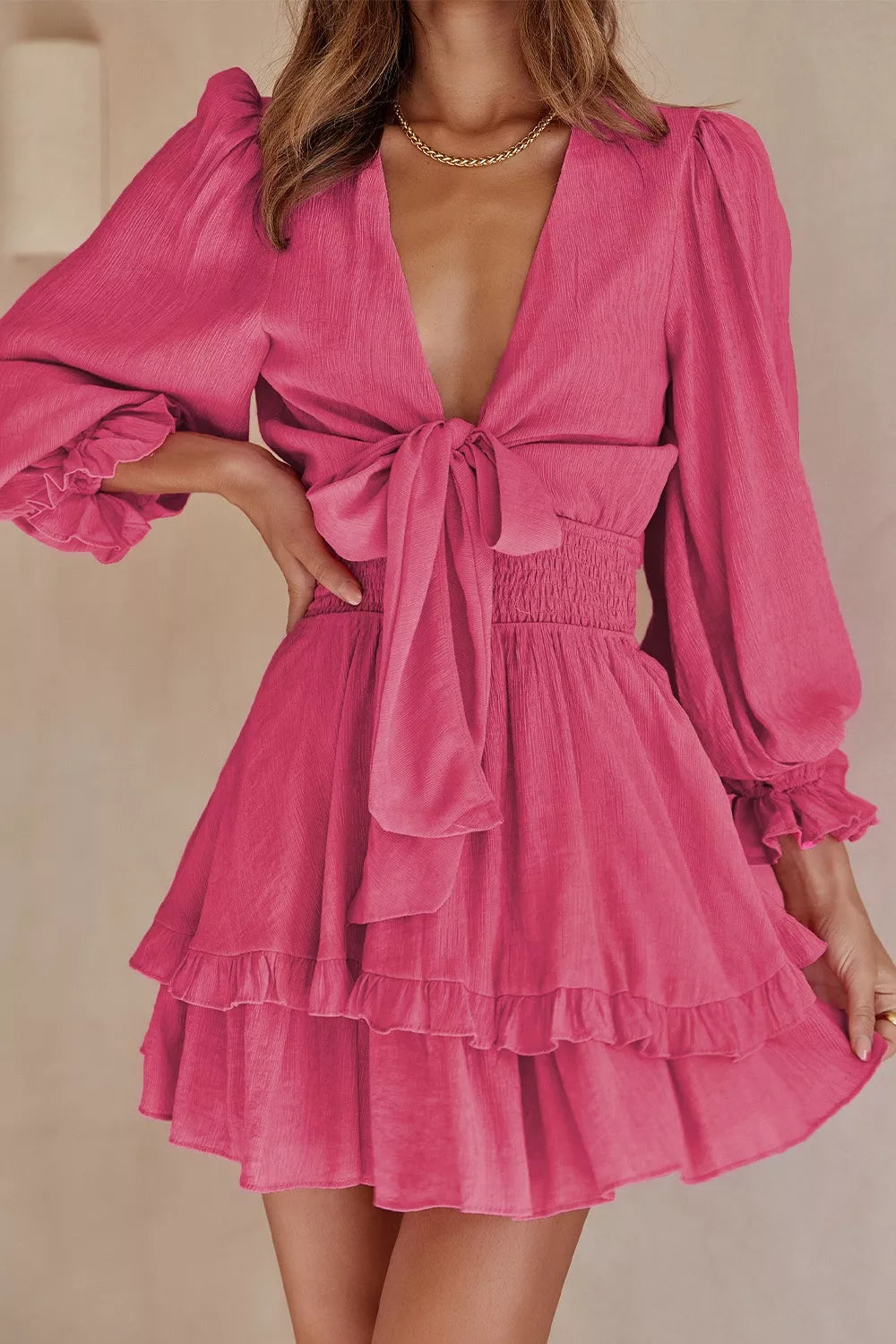 Valentina Ruffle Mini Dress in Hot Pink Hot Pink 21