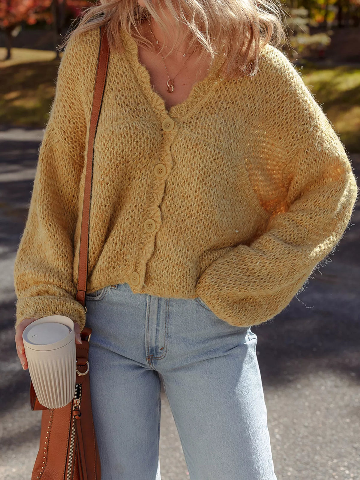 Ophelia Scallop Cardigan Camel 1