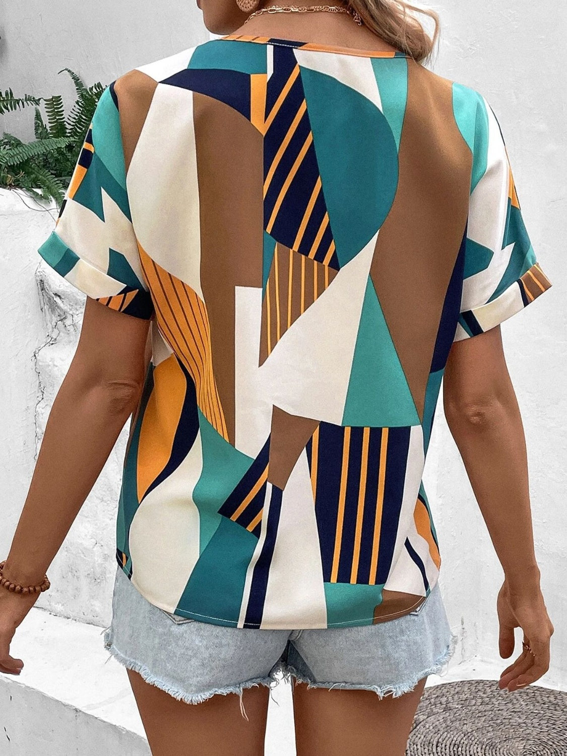 Margot Printed Tiered Dress Neck Short Sleeve Blouse 7