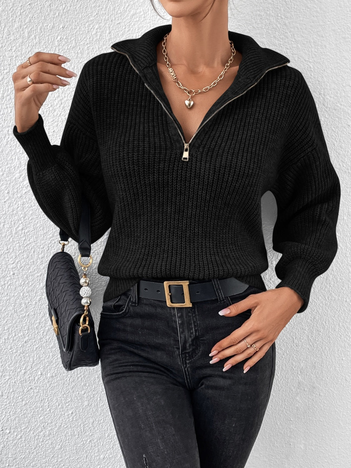 Honey Half-Zip Dropped Shoulder Sweater Taupe 10