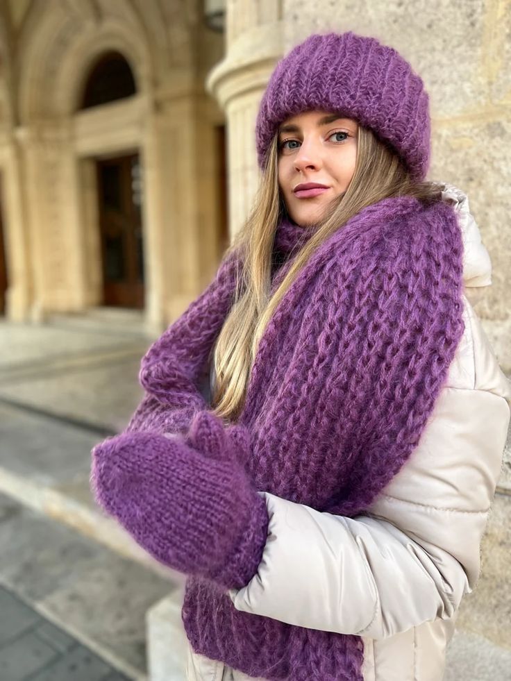 Violetta Mohair Knit Hat & Scarf Set Plum 1