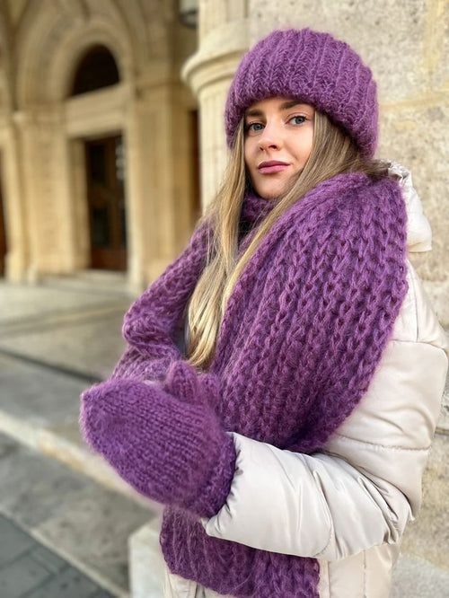Violetta Mohair Knit Hat & Scarf Set Plum 1
