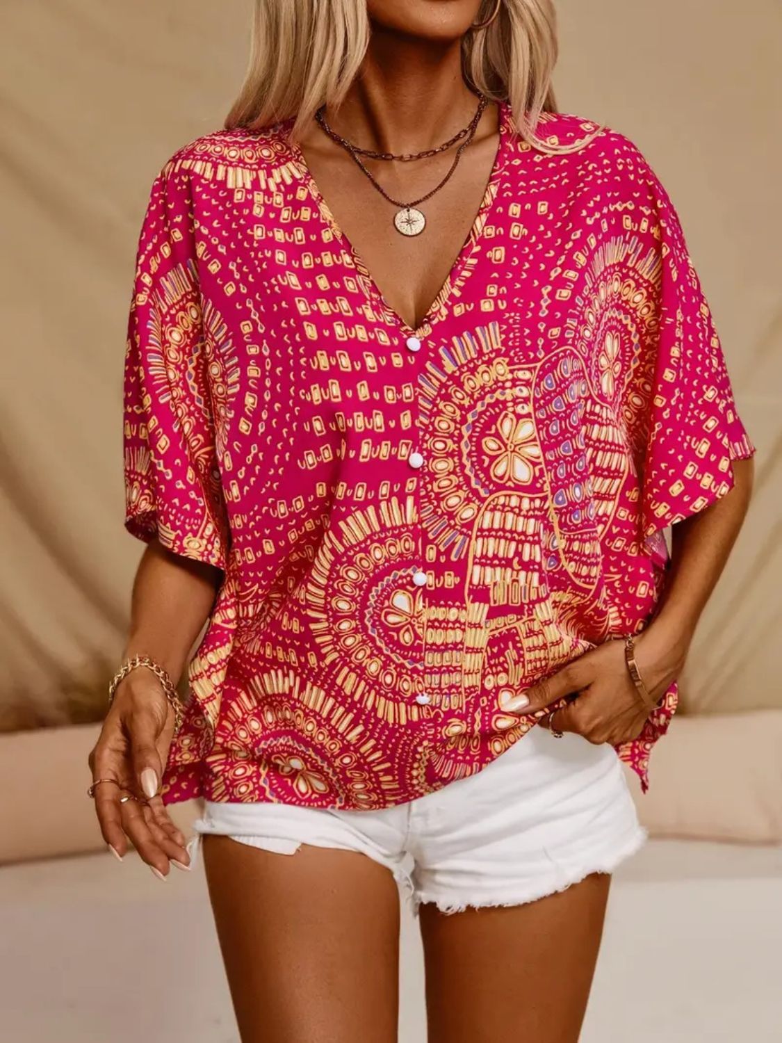 Margot Printed Tiered Dress Neck Half Sleeve Top 5