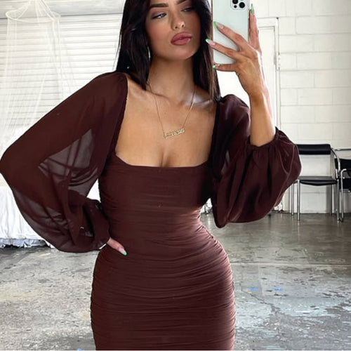 Thea Chocolate Bodycon Midi Dress Chocolate 1