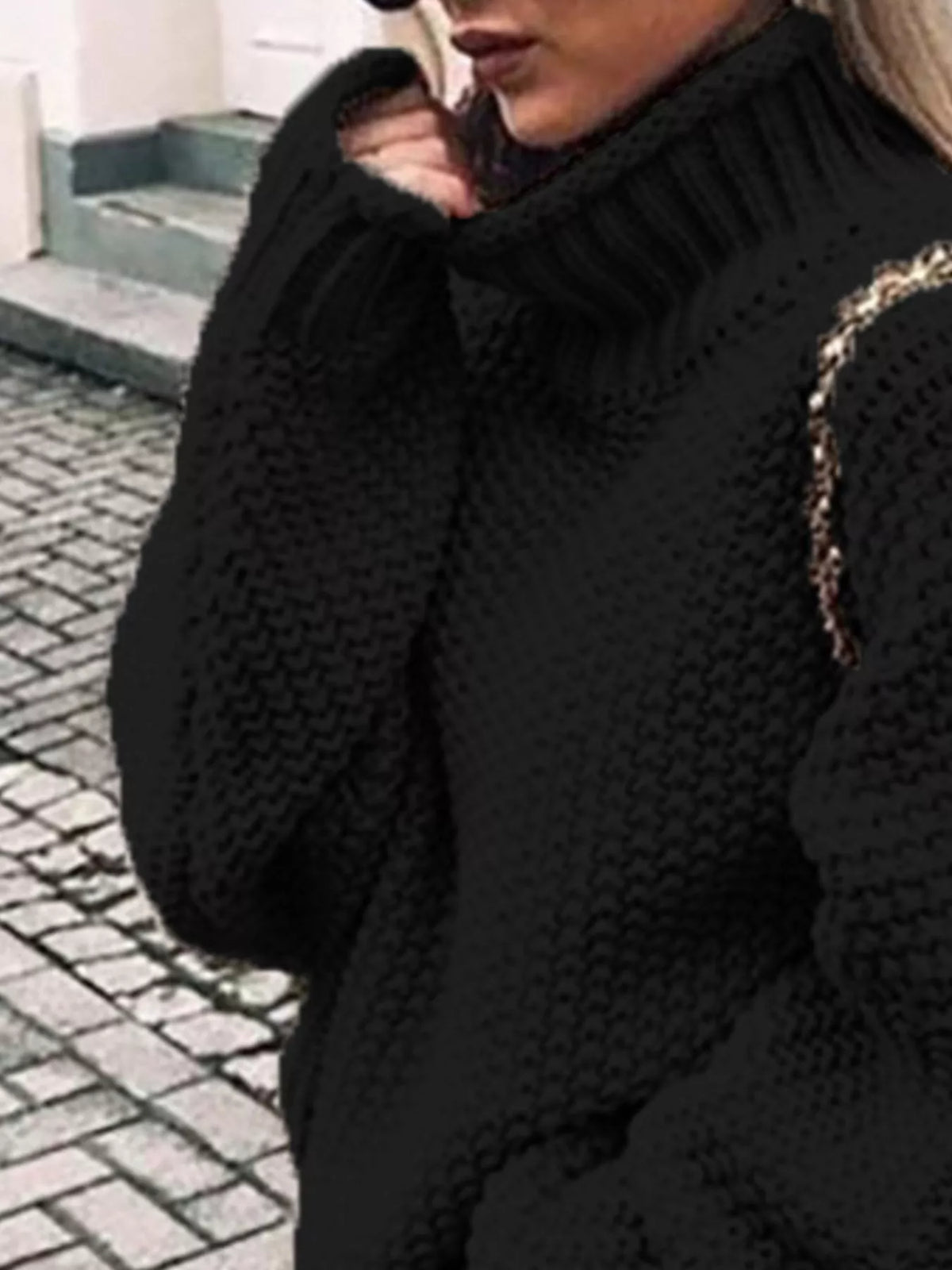Margot Chunky Knit Turtleneck Sweater Grey 5