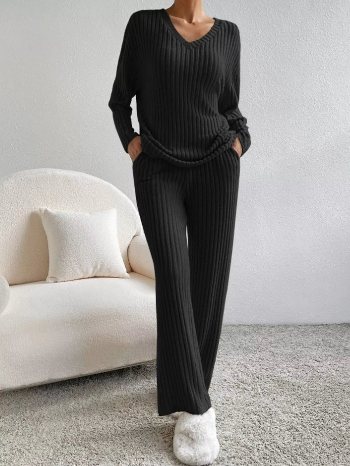Celeste Ribbed Knit Two-Piece Set Off-white 9