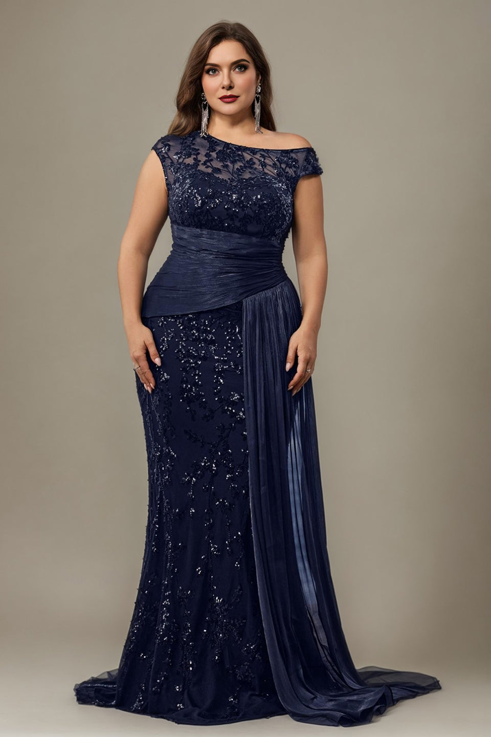 Margot Sequin One-Shoulder Dress in Navyblue Blue 1