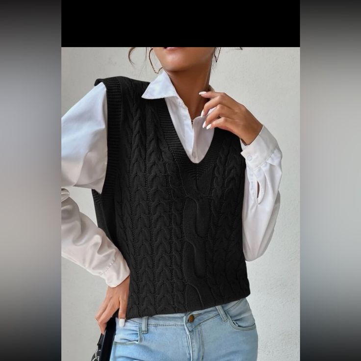 Domino Knit Sweater Vest Black 1