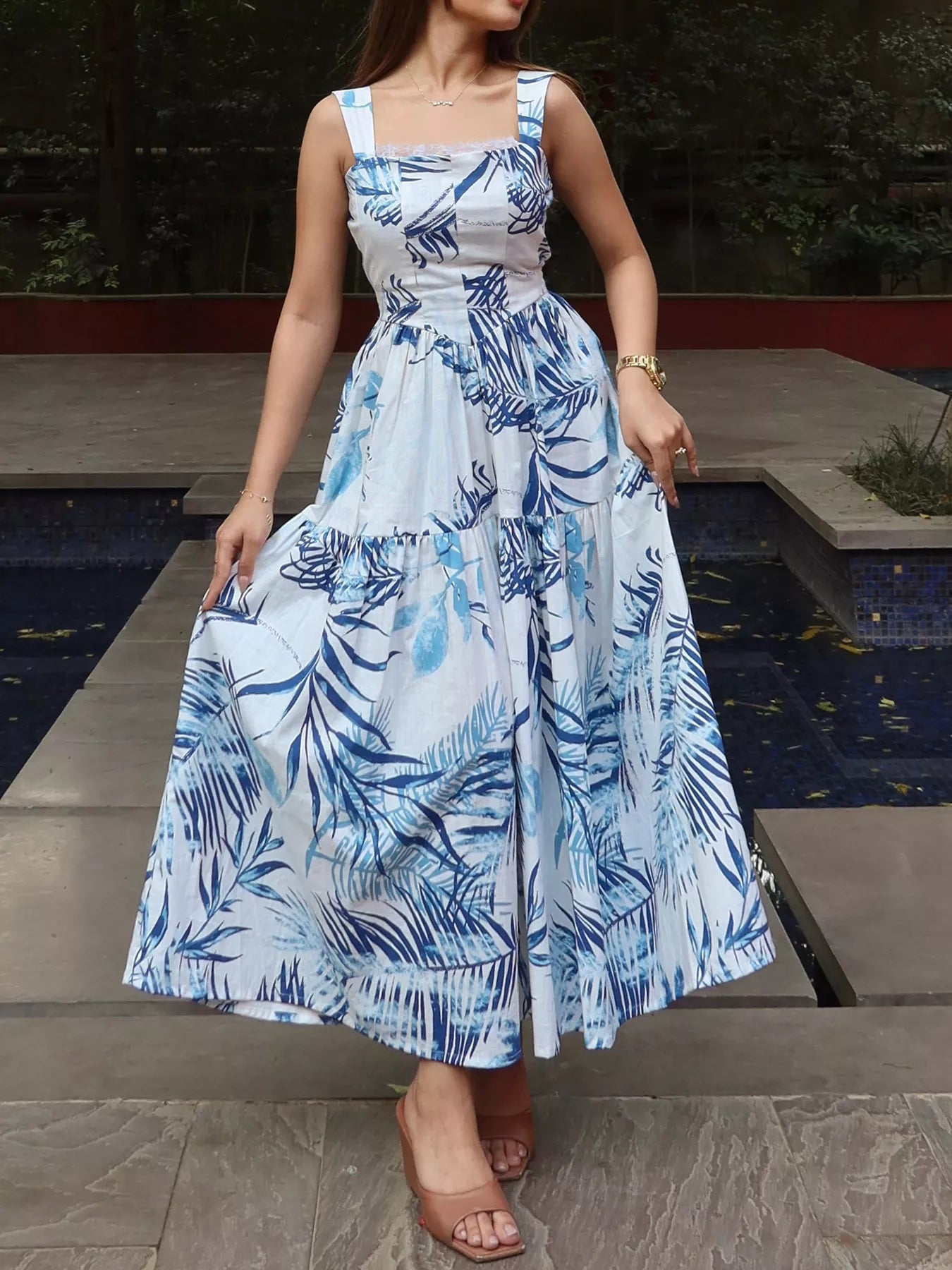 Isabelle Tropical Tiered Maxi Dress Blue 3