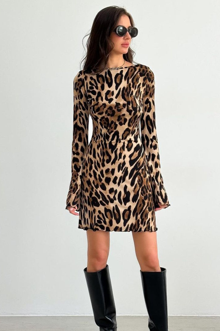 Margot Leopard Print Bodycon Mini Dress Brown 1