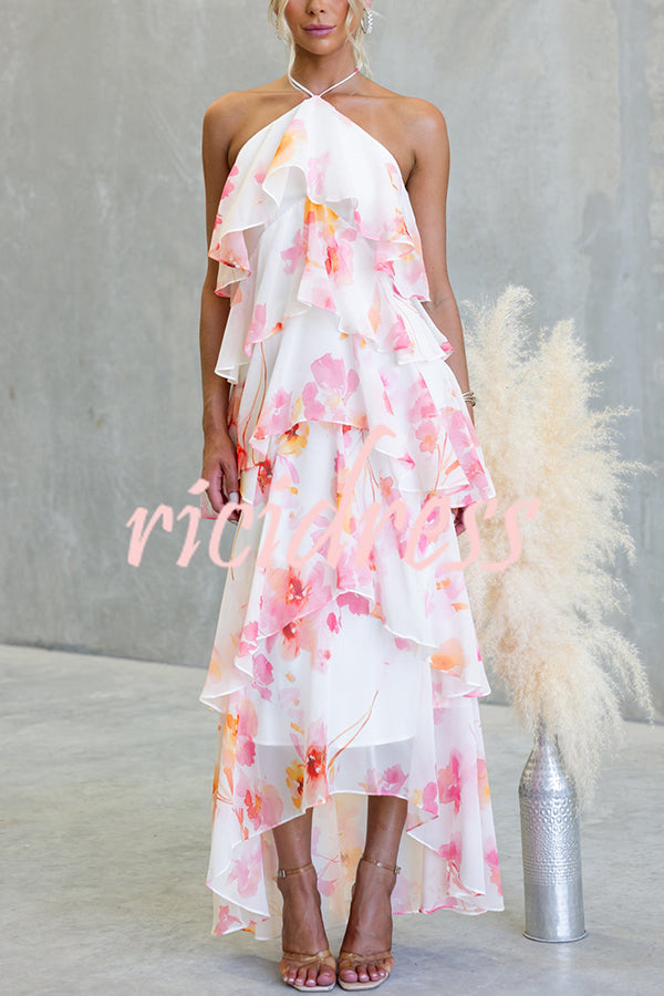 Eden Chiffon Floral Maxi Dress Pink 7