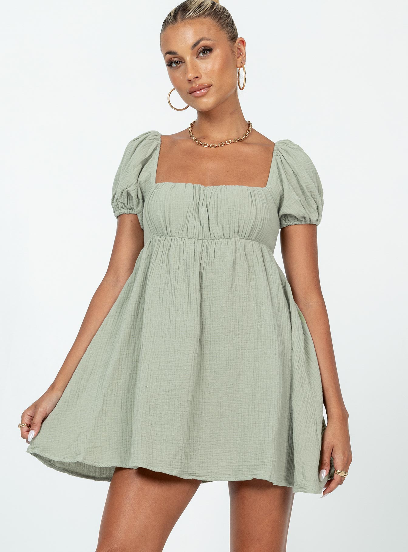 Valentina Silk Mini Dress in Sage Sage 2