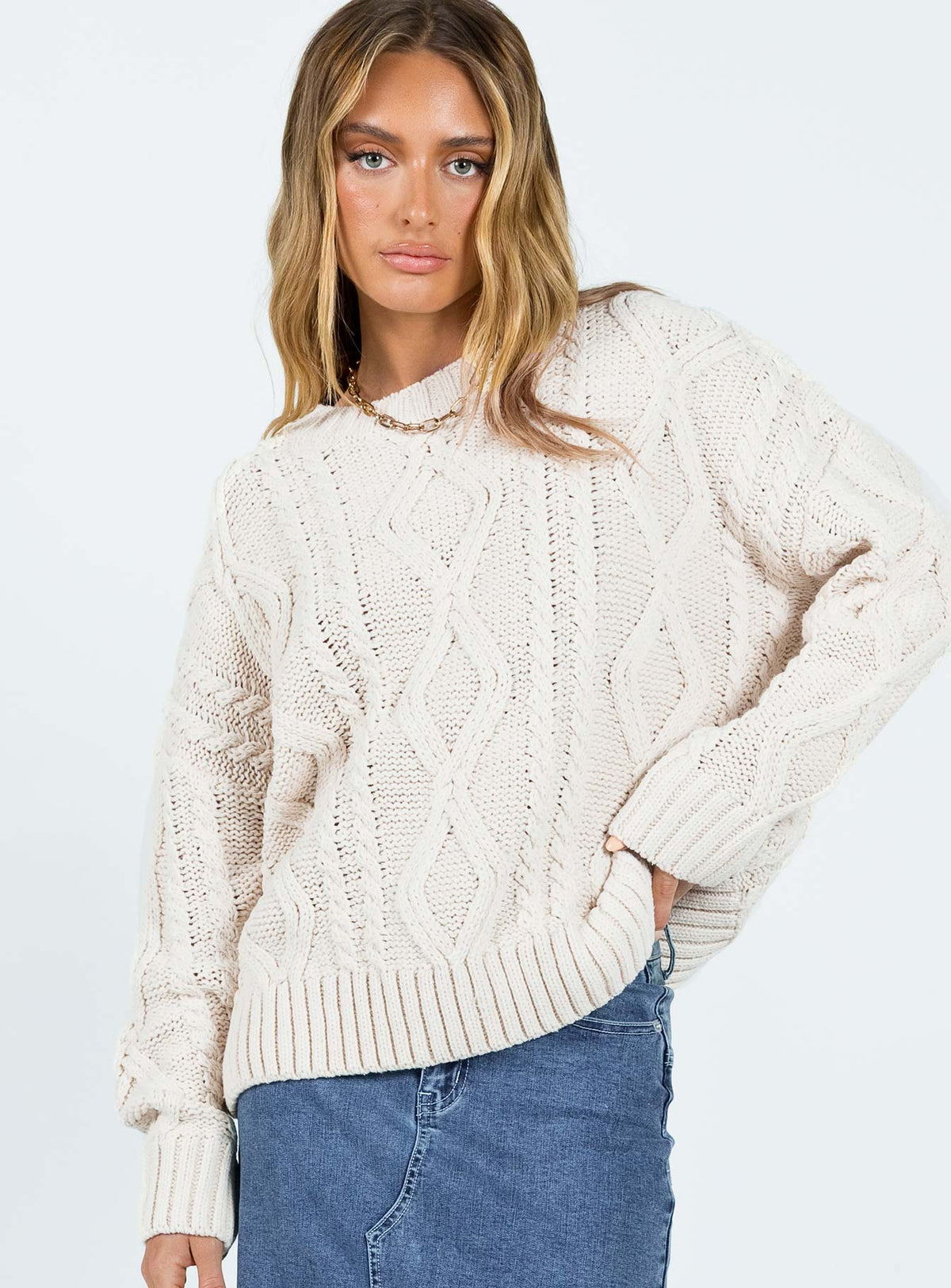 Anaya Oversized Sweater in Cream Beige 2