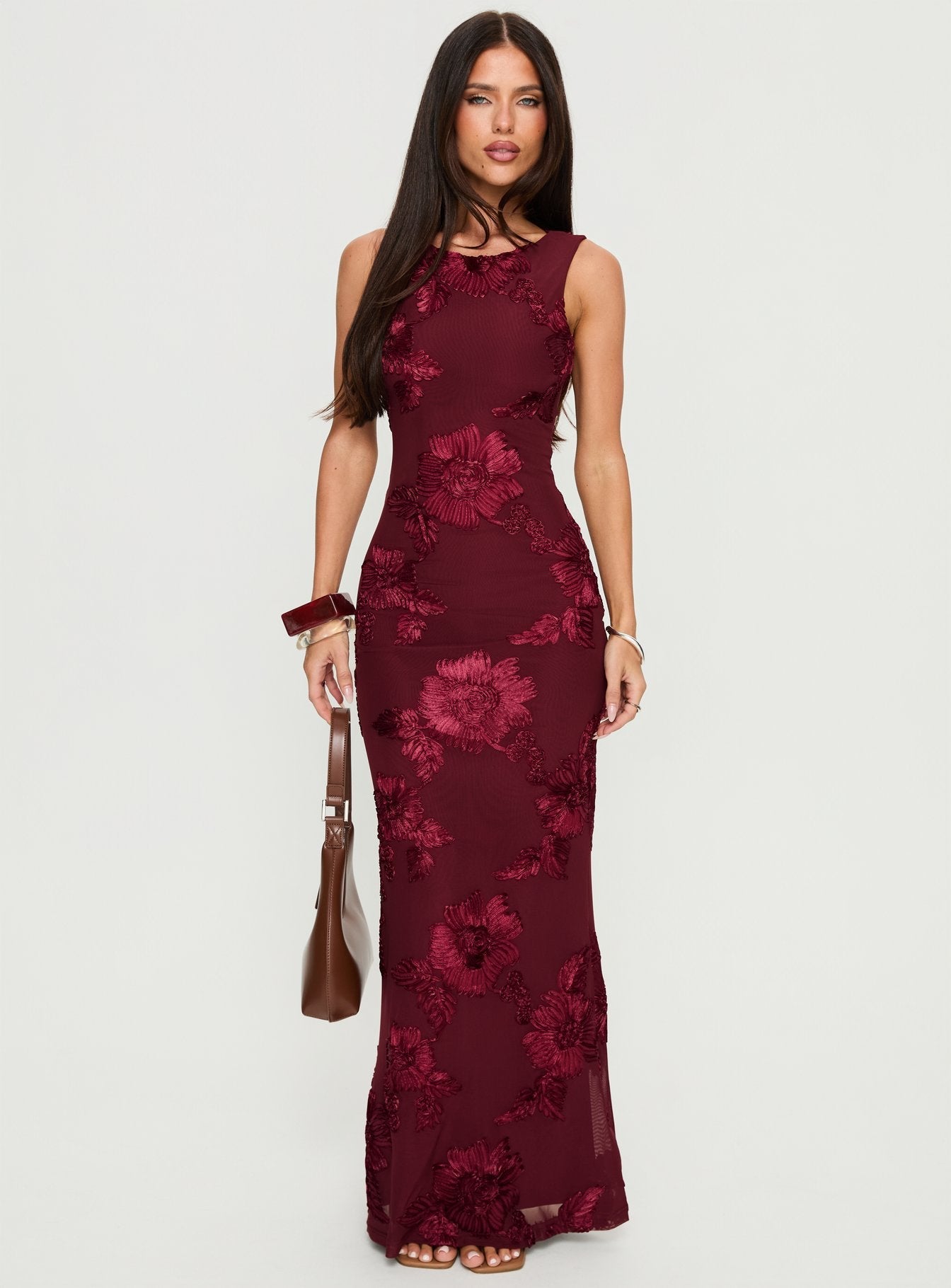 Fionna Floral Maxi Dress Burgundy 2