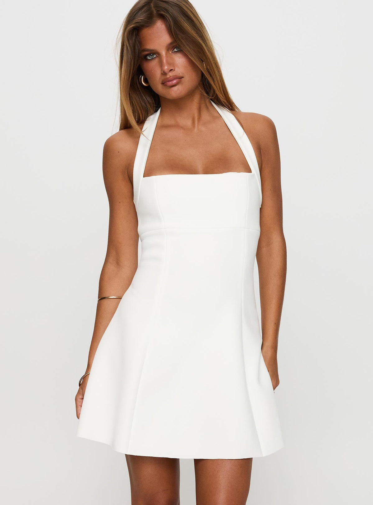 Alyn Halter Mini Dress in White White 2