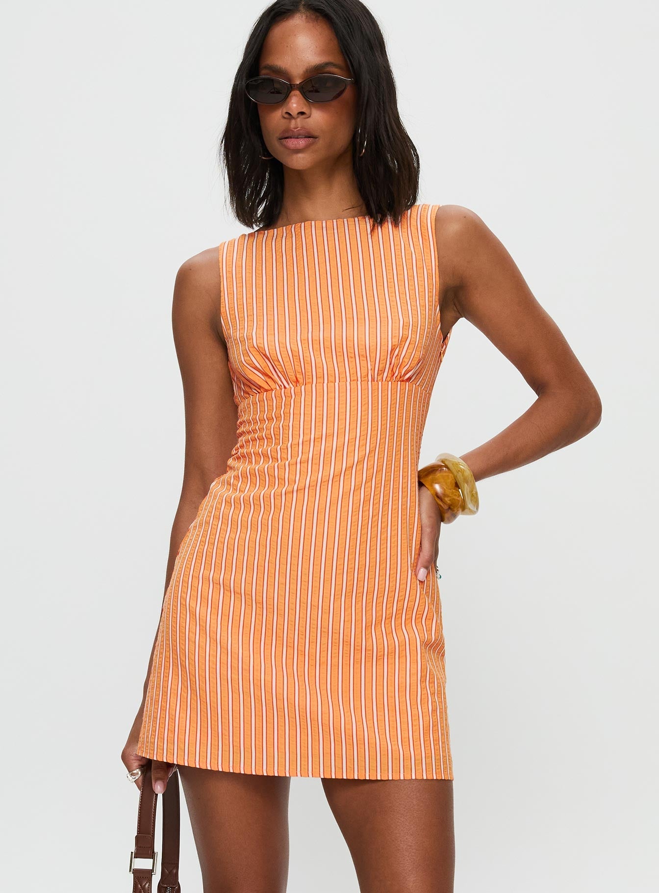 Ellesandra Striped Mini Dress Orange Stripe 2