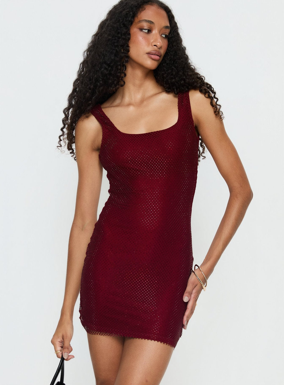 Emilia Net Mini Dress in Burgundy Burgundy 2
