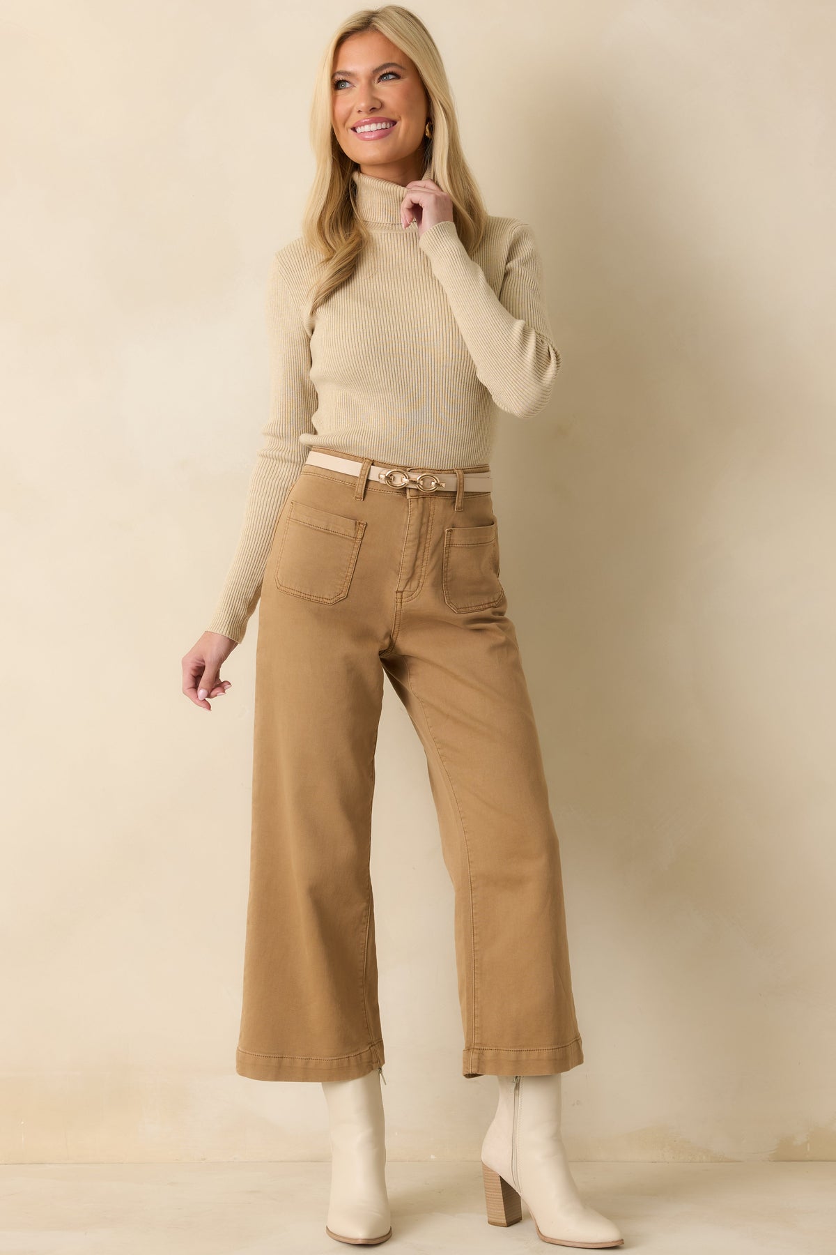 Beatrice Ribbed Turtleneck Sweater Beige 4