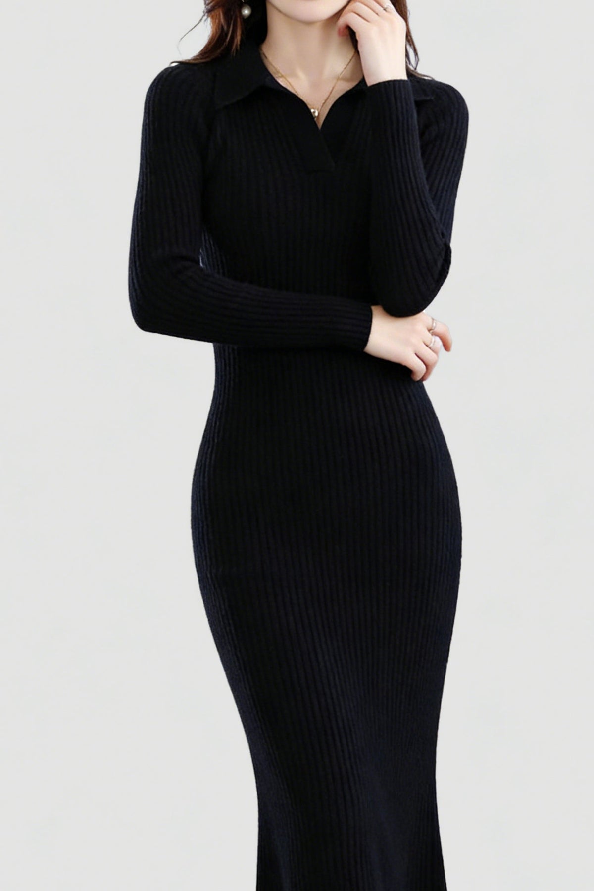 Faye Wool Ribbed Midi Dress Milktea 8