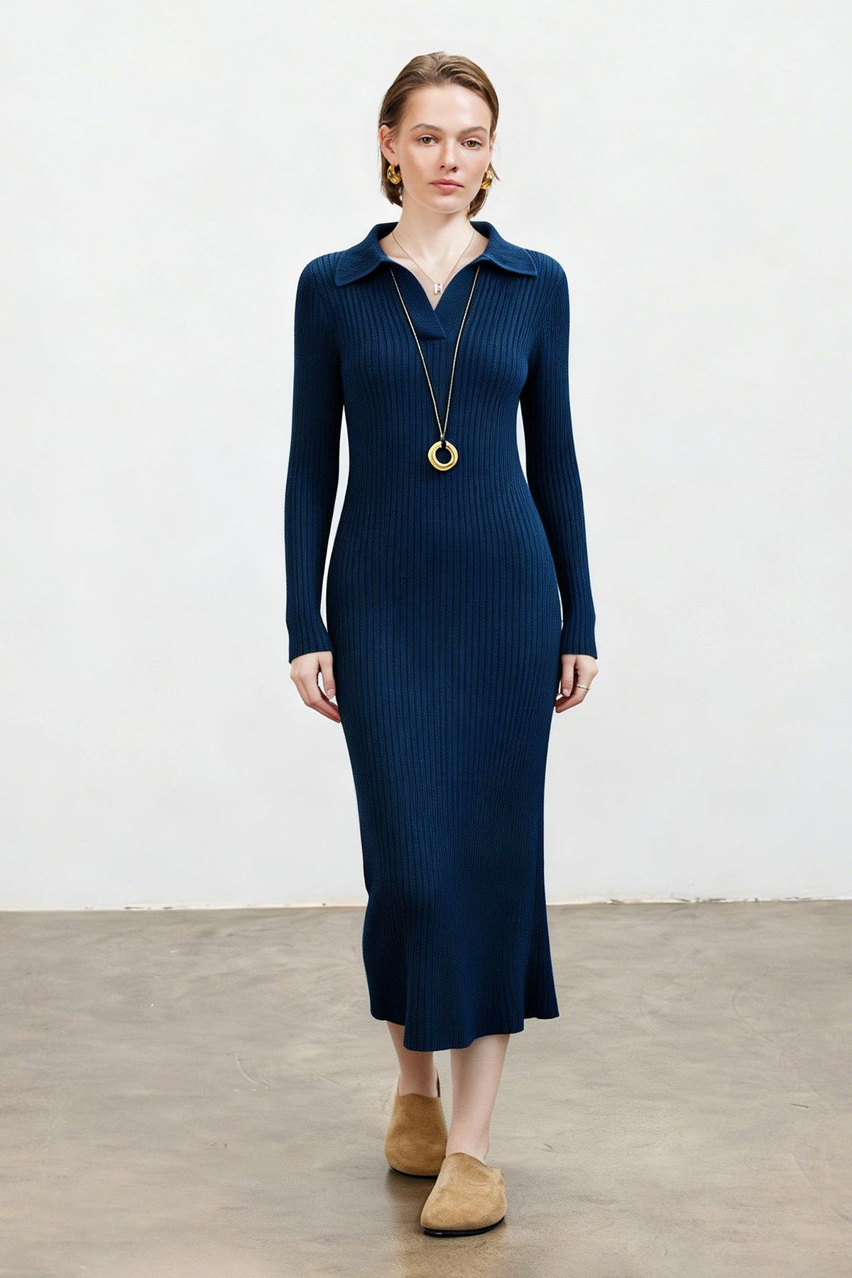 Faye Wool Ribbed Midi Dress Black 1
