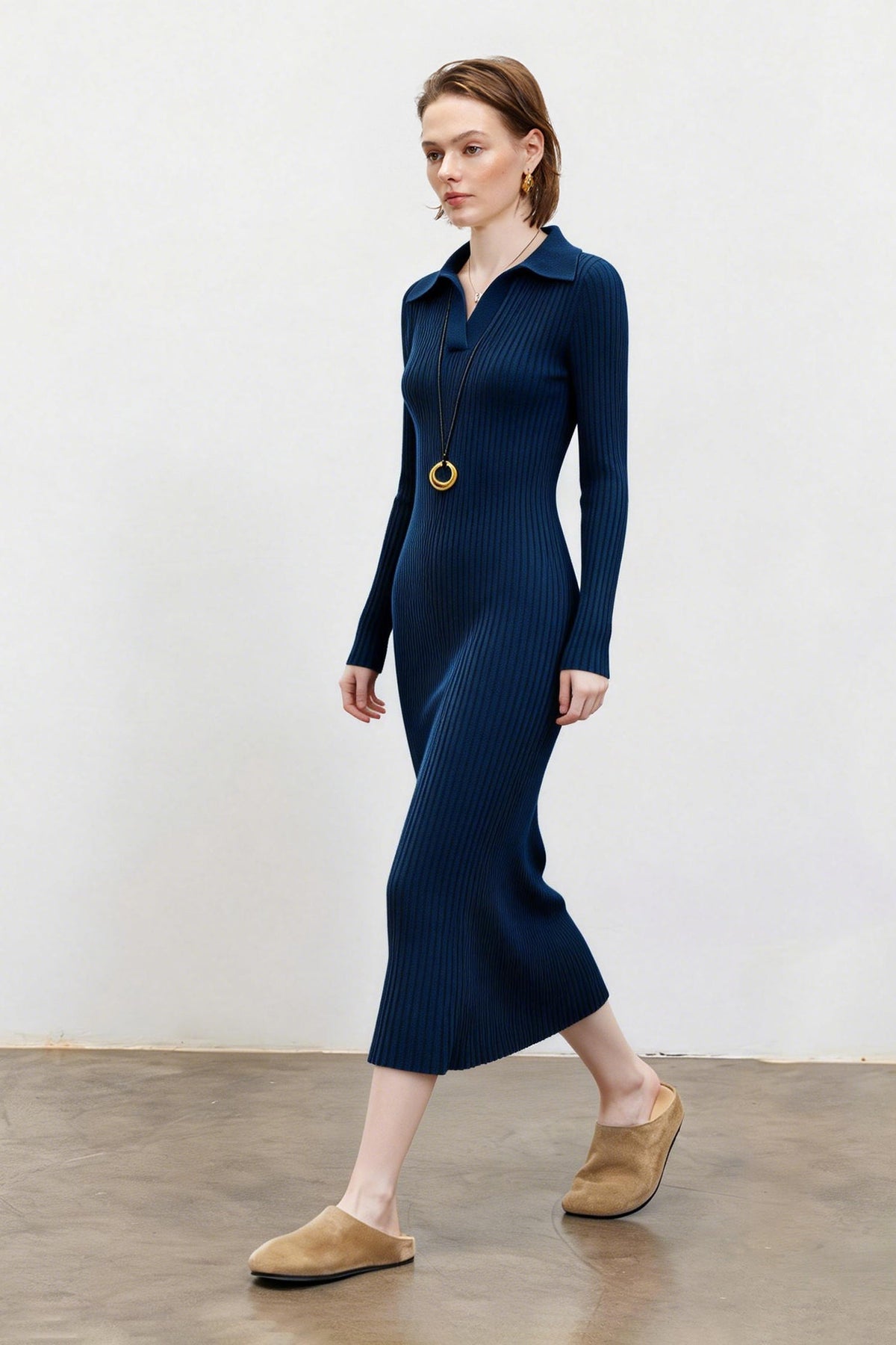 Faye Wool Ribbed Midi Dress Black 2