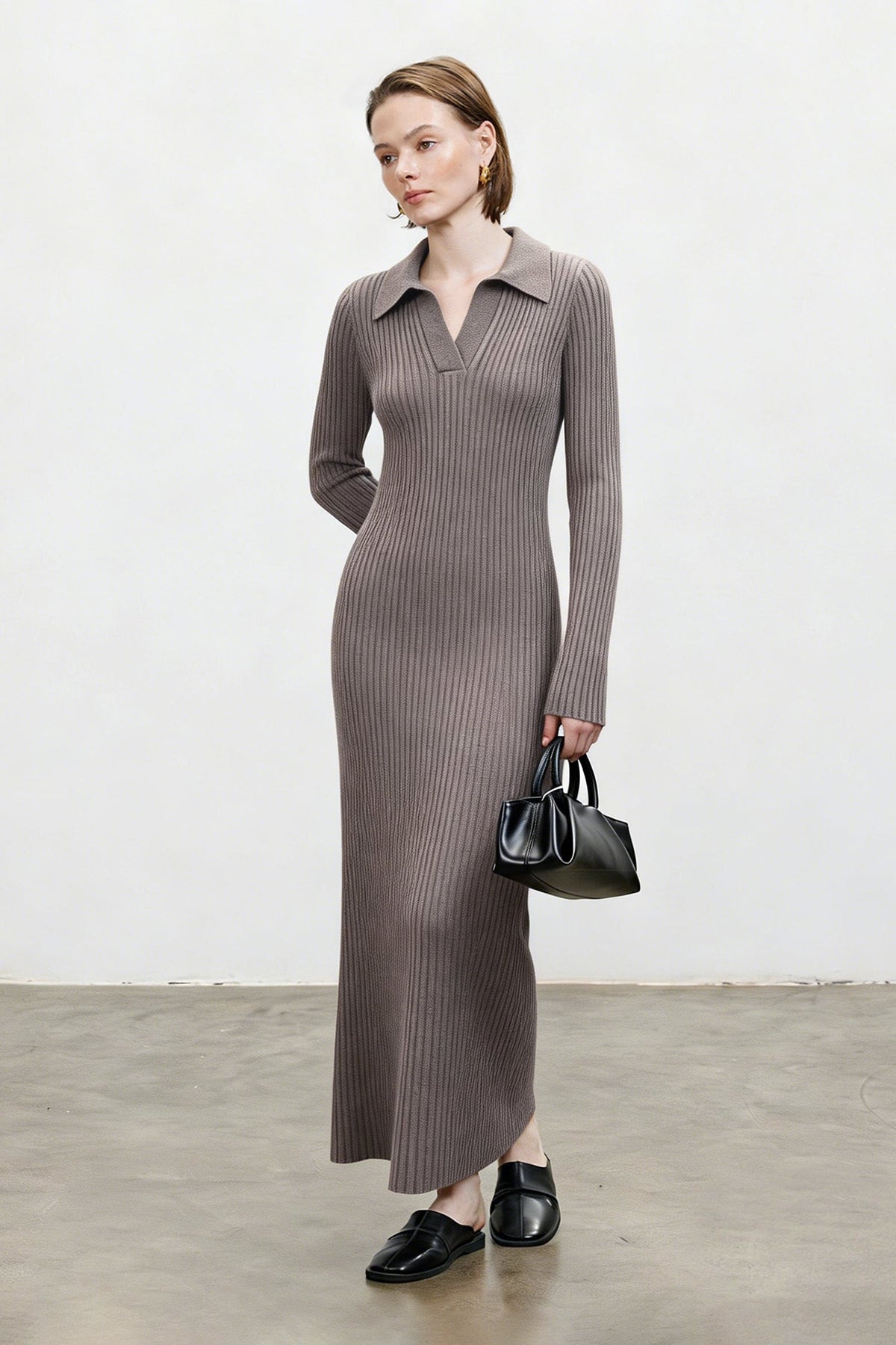 Faye Wool Ribbed Midi Dress Black 3