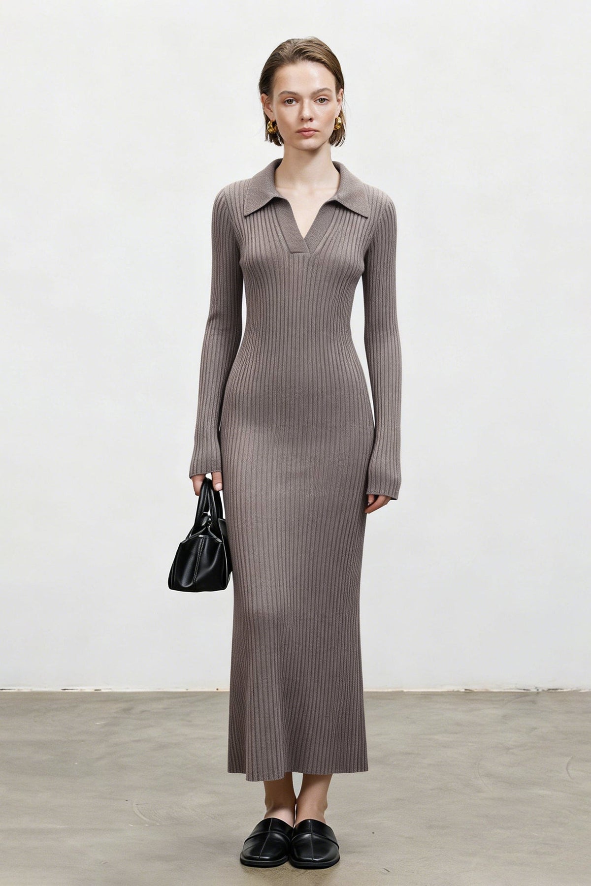 Faye Wool Ribbed Midi Dress Milktea 4