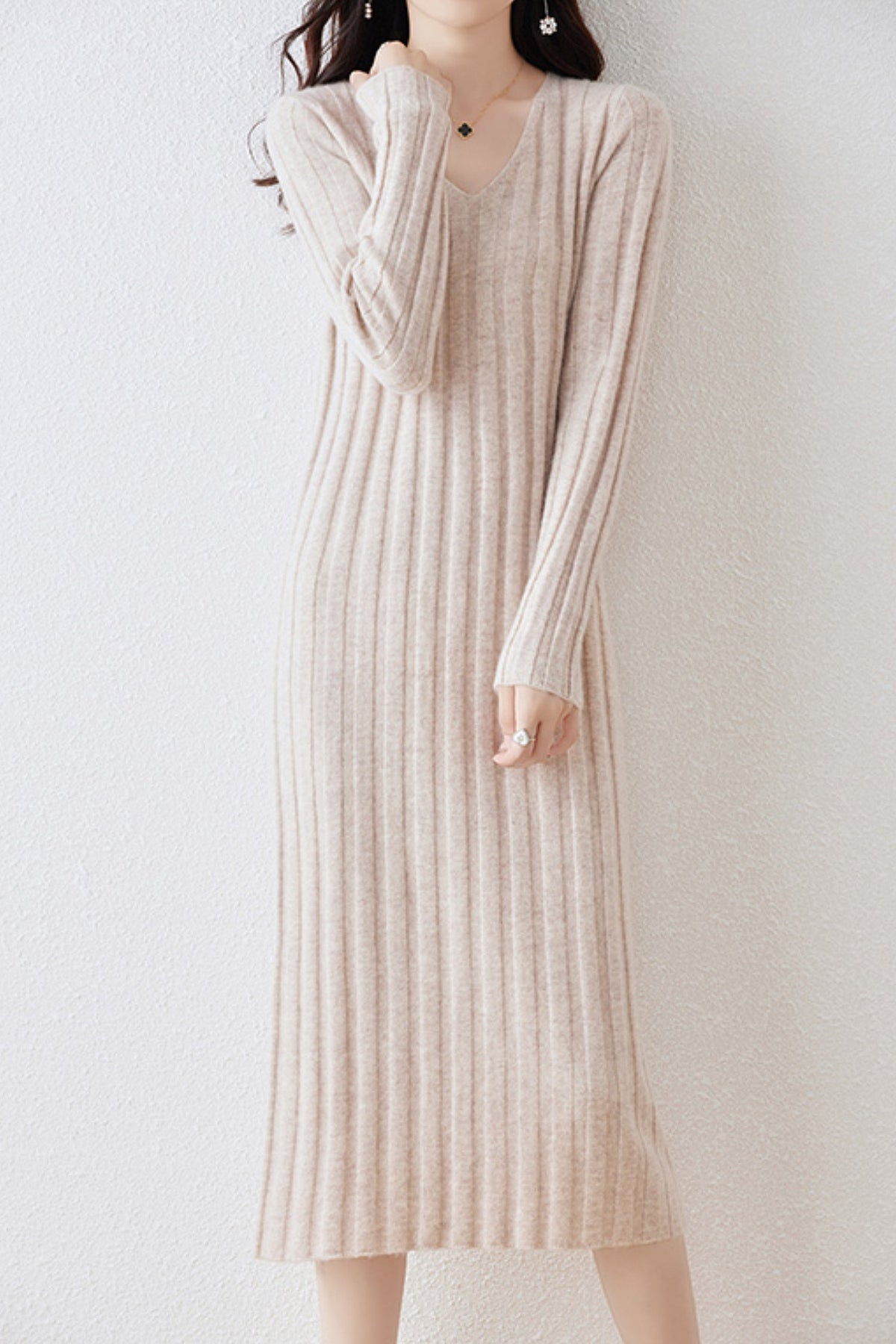 Margot Merino Wool Sweater Dress Oak Beige 7