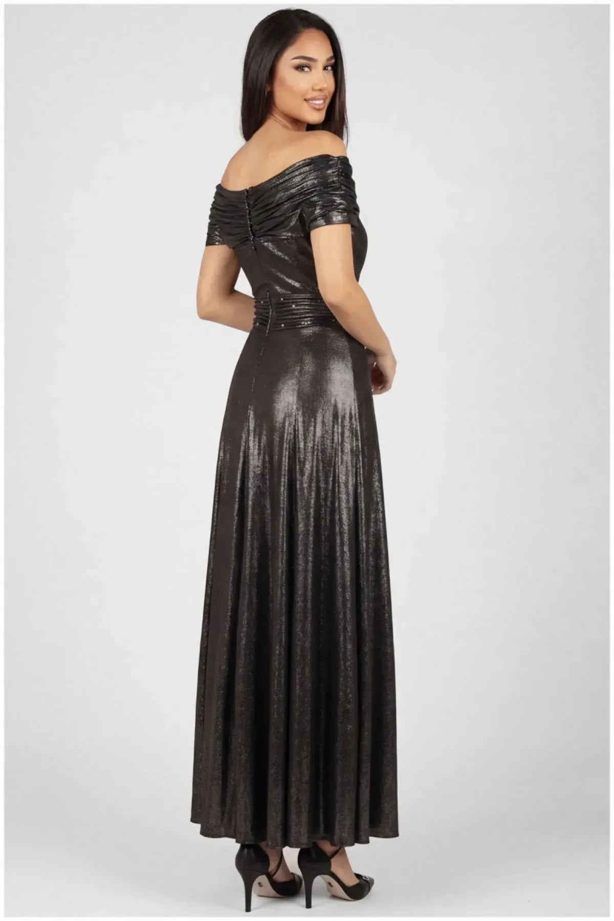 Margot Charcoal Cocktail Dress Shoulder Maxi Gown, Iris 2