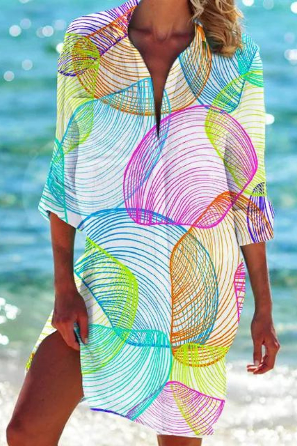 Eloise Printed Mini Dress with 3/4 Sleeves Multi 19