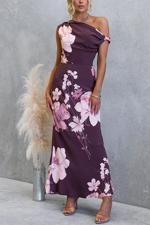Isabelle Asymmetrical Floral Maxi Dress Purple 2