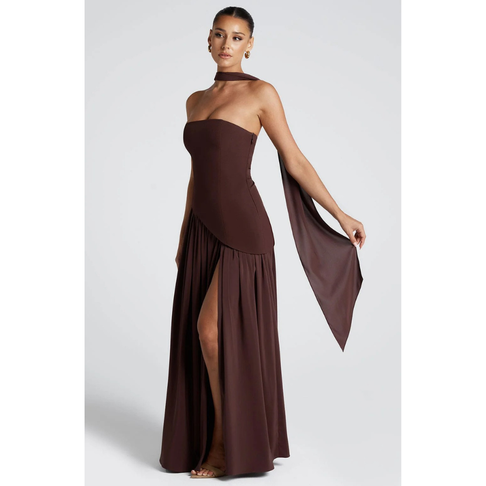 Maya Maxi Dress in Dark Blue Plum Brown 2