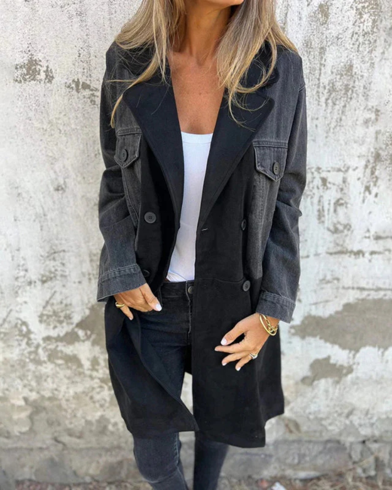 Iris Wool Coat in Denim & Camel Black 2