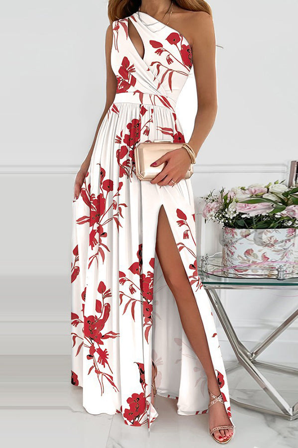 Jolie Floral One-Shoulder Maxi Dress Apricot 7