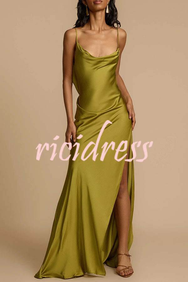 Valentina Satin Maxi Dress Green 5