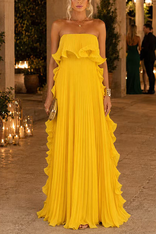 Margot Strapless Ruffle Maxi Dress Yellow 10