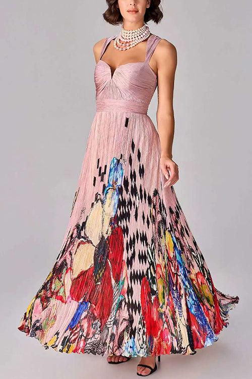 Margot Floral Pleated Maxi Dress Pink 4