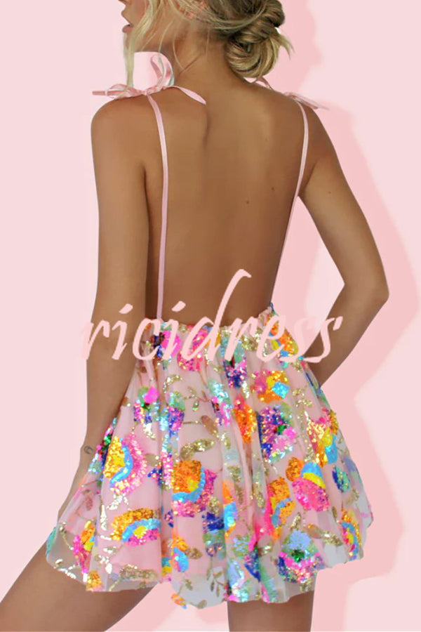Arabella Sequined Floral Mini Dress White 9
