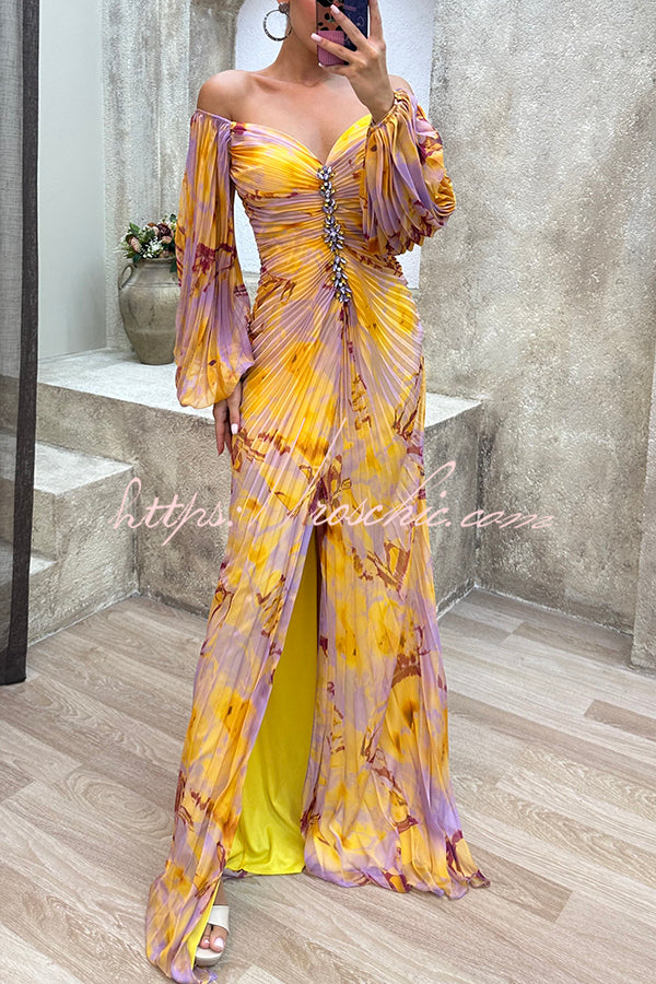 Seraphina Printed Off-Shoulder Maxi Dress Yellow 1