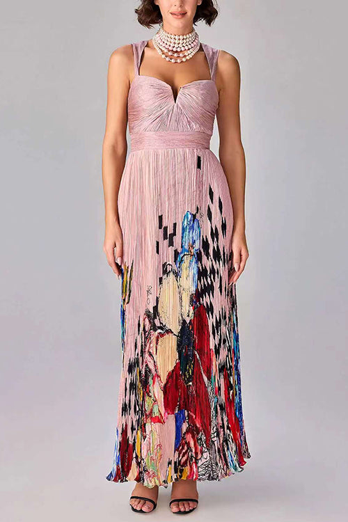 Margot Floral Pleated Maxi Dress Pink 5