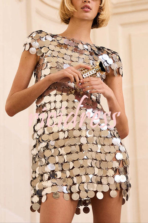 Valentina Sequin Cutout Mini Dress Silver 1