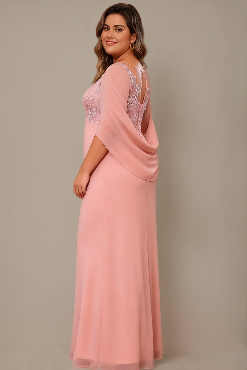 Arabella Floral Appliqué Cape Maxi Dress Pink 2