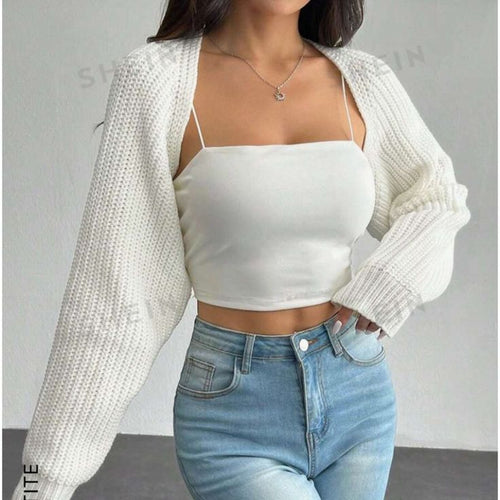 Isabelle Ribbed Knit Crop Cardigan Cream 1