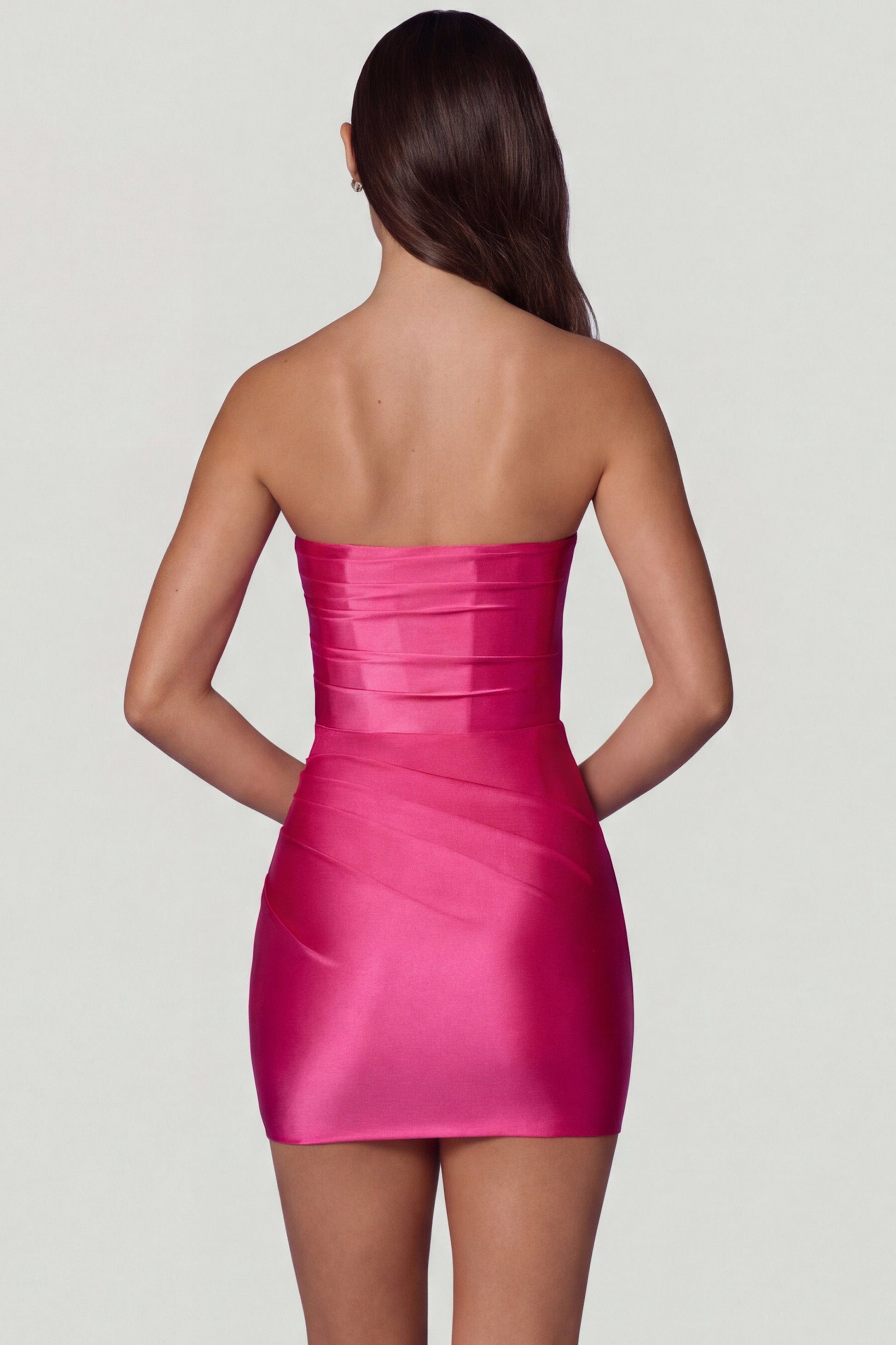 Yesenia Ruched Bandeau Mini Dress Hot Pink 3