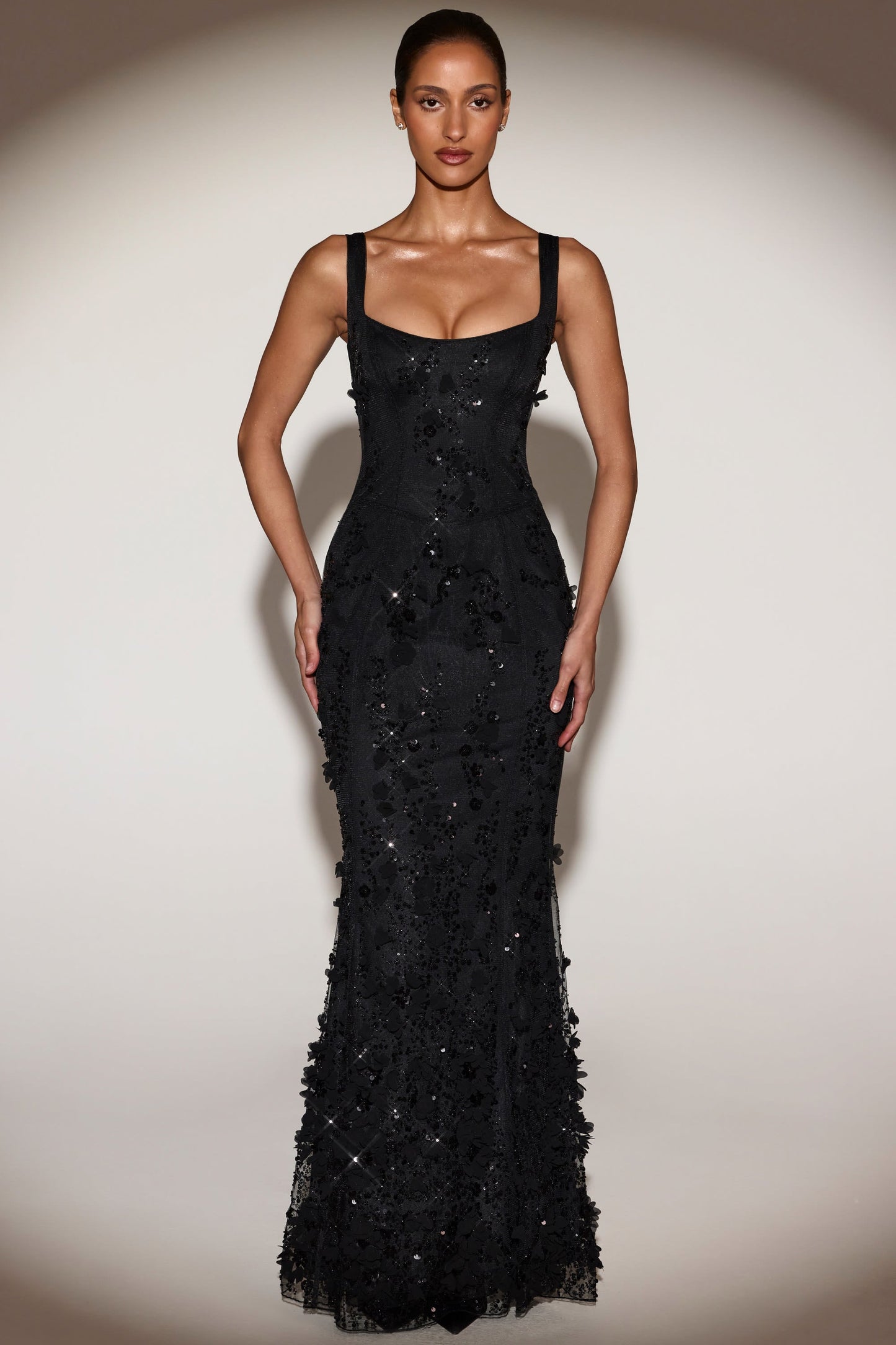 Celestine Appliqué Corset Gown in Blush Scoop Corset Gown in Black 4