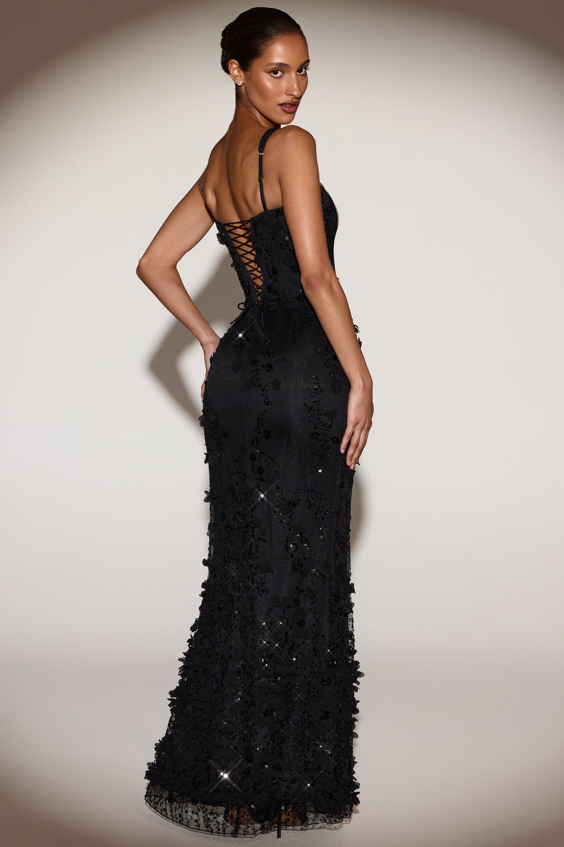 Celestine Appliqué Corset Gown in Blush Scoop Corset Gown in Black 5